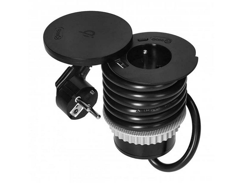 SAMBO, indukčná nabíjačka, 1x zásuvka, USB A+C, 80mm, ČIERNA