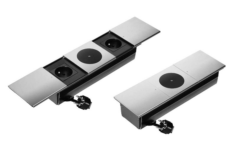 Posuvná zásuvka 2x230V+ bezdrôtová nabíjačka 15W